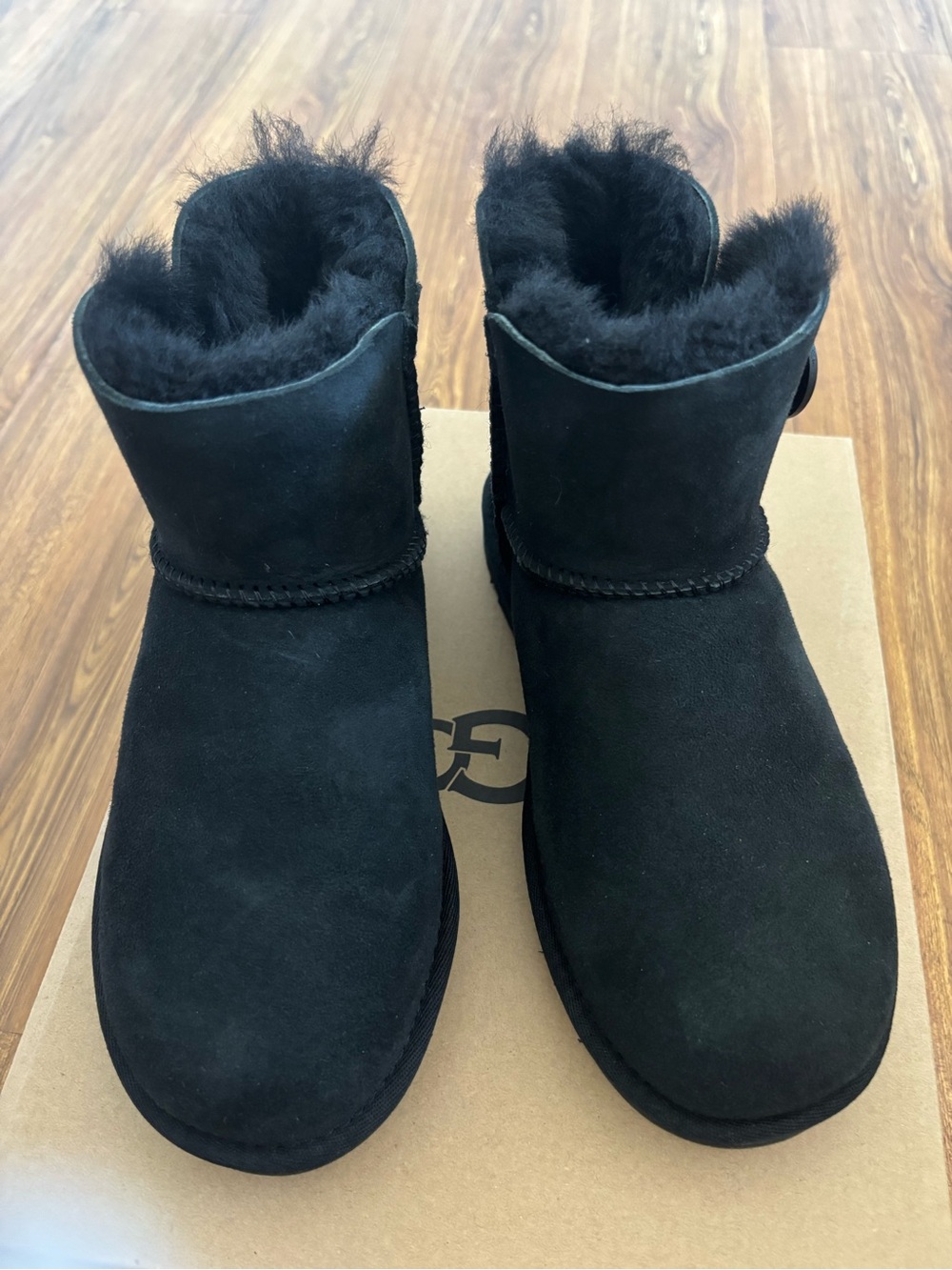 UGG Black Suede Shearling Short Booties